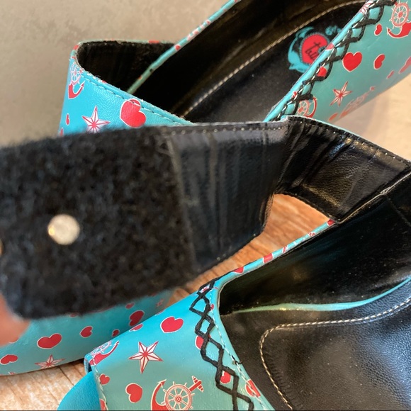 Tuk Rockabilly Heart Anchor Star Mary Jane Heels Blue Nautical Pin Up Pumps Red - Picture 8 of 10